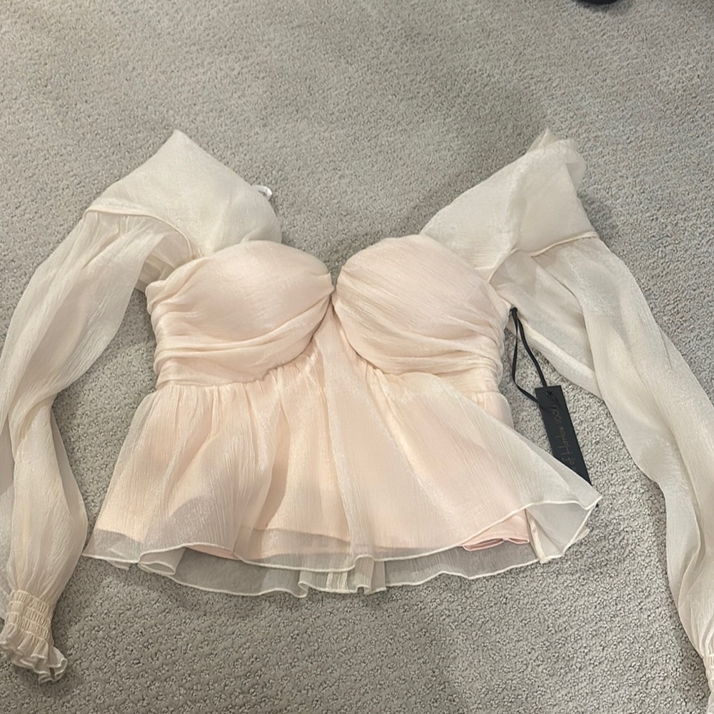 House of Harlow 1960 Pink Long Sleeve Bustier Peplum Blouse